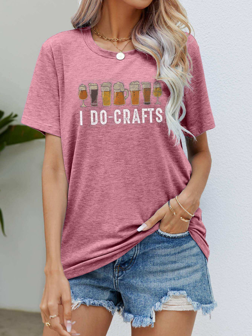 I DO CRAFTS Round Neck T-Shirt - Trendsi - Flyclothing LLC