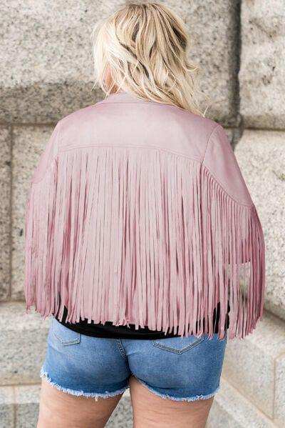 Plus Size Fringe Open Front Jacket - Trendsi - Flyclothing LLC