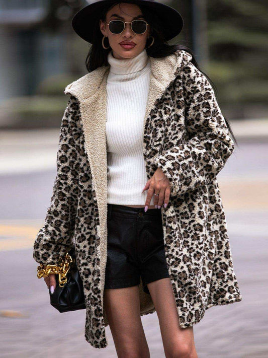 Leopard Hooded Coat with Pockets - Trendsi - Flyclothing LLC