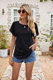 Full Size Round Neck Eyelet Short Sleeve Top - Trendsi - Flyclothing LLC