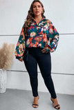 Plus Size Printed Johnny Collar Long Sleeve Blouse - Trendsi - Flyclothing LLC