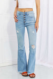 Vibrant MIU Full Size Jess Button Flare Jeans - Trendsi - Flyclothing LLC