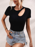 Cutout Round Neck Short Sleeve Knit Top - Trendsi - Flyclothing LLC