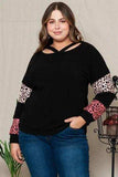 Plus Size Leopard Dropped Shoulder Long Sleeve T-Shirt - Trendsi - Flyclothing LLC