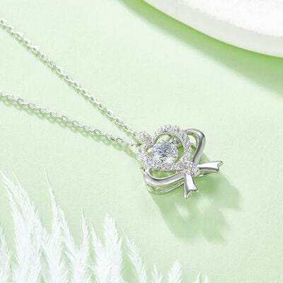 Moissanite 925 Sterling Silver Bow & Heart Necklace - Trendsi - Flyclothing LLC