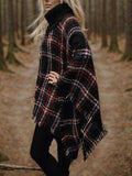 Turtleneck Plaid Raw Hem Sweater - Trendsi - Flyclothing LLC