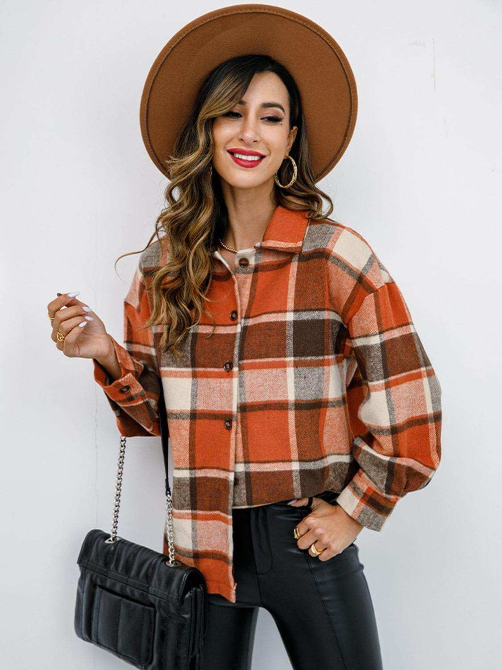 Plaid Button-Down Jacket - Trendsi - Flyclothing LLC
