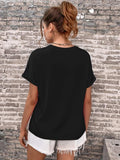 Round Neck Cuffed Sleeve T-Shirt - Trendsi - Flyclothing LLC