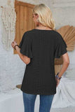 Eyelet Applique V-Neck Cap Sleeve T-Shirt - Trendsi - Flyclothing LLC