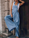Wide Leg Denim Overalls - Trendsi - Flyclothing LLC