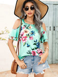Floral Cold-Shoulder Short Sleeve Top - Trendsi - Flyclothing LLC