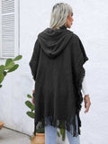 Fringe Trim Buttoned Hooded Poncho - Trendsi - Flyclothing LLC
