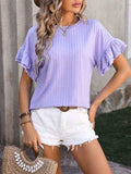 Ruffled Round Neck Short Sleeve Blouse - Trendsi - Flyclothing LLC
