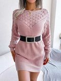 Openwork Boat Neck Sweater Dress - Trendsi - Flyclothing LLC