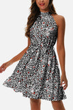 Printed Tie Waist Frill Trim Dress - Trendsi - Flyclothing LLC