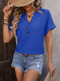Eyelet Notched Short Sleeve T-Shirt - Trendsi - Flyclothing LLC