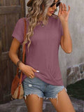 Cable-Knit Round Neck Short Sleeve T-Shirt - Trendsi - Flyclothing LLC