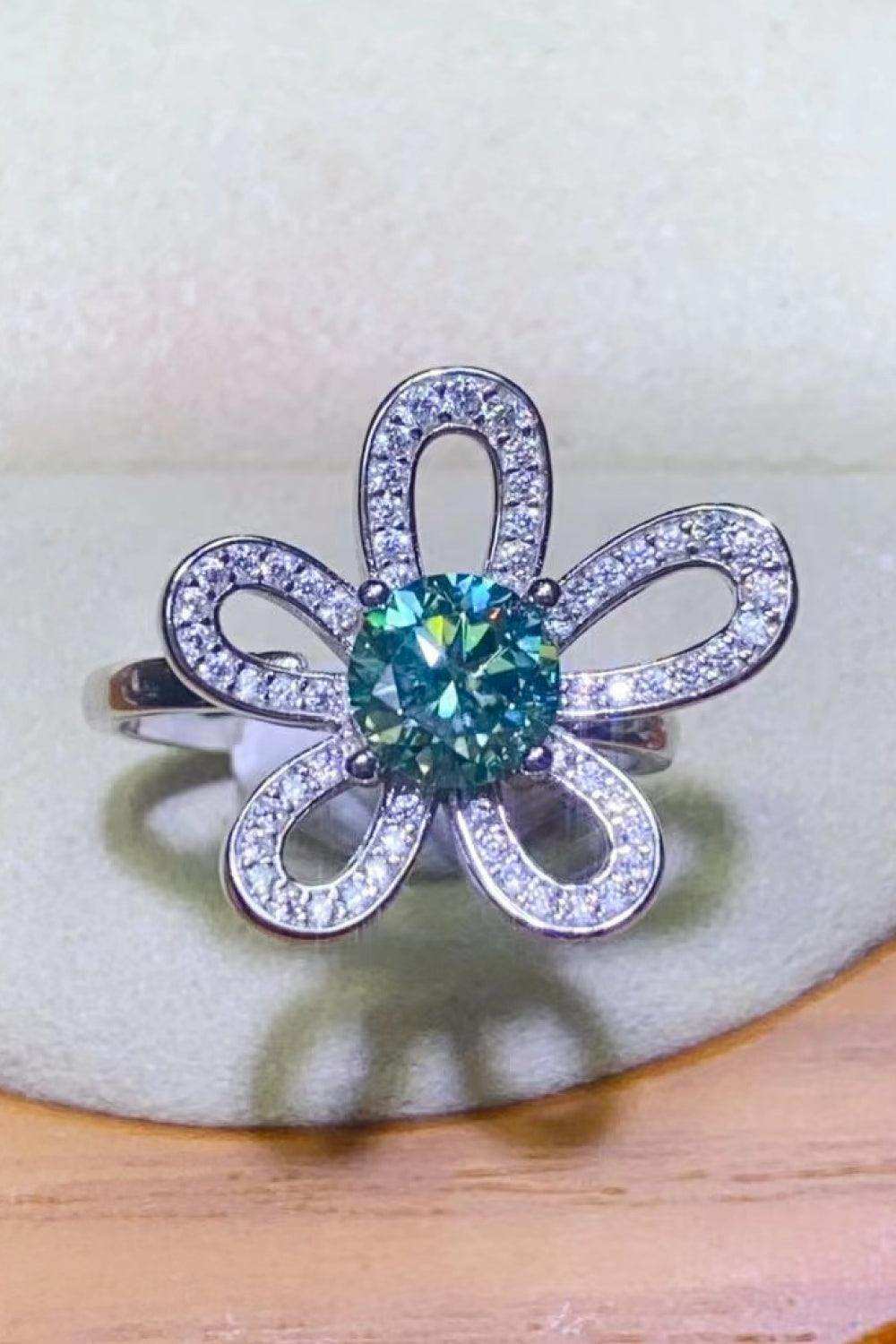 1 Carat Moissanite Flower Shape Open Ring - Trendsi - Flyclothing LLC