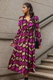 Printed Tied Pocketed Lantern Sleeve Dress - Trendsi - Flyclothing LLC