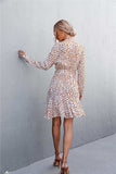 Printed V-Neck Tie Belt Ruffle Hem Mini Dress - Trendsi - Flyclothing LLC