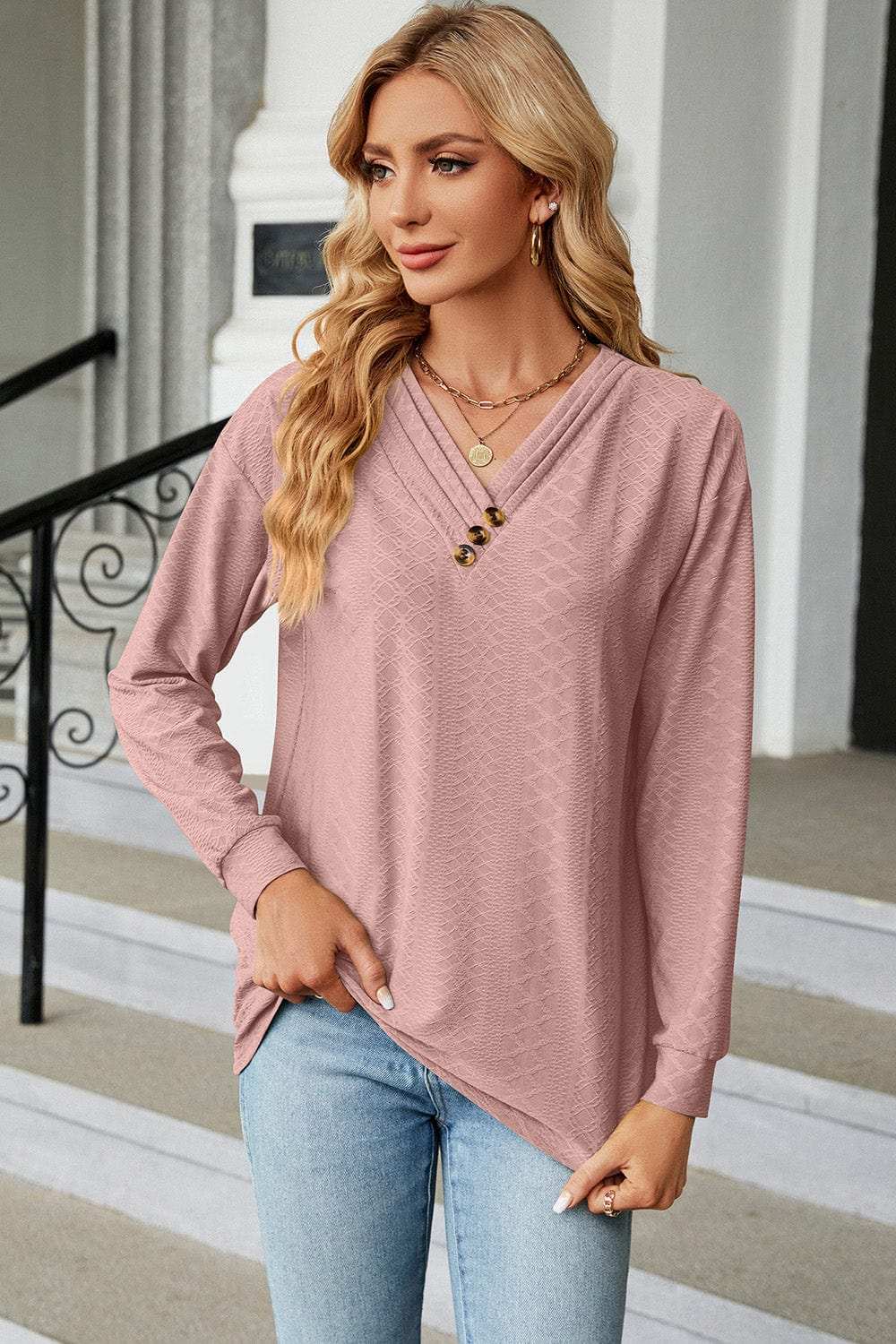 V-Neck Long Sleeve T-Shirt - Trendsi - Flyclothing LLC