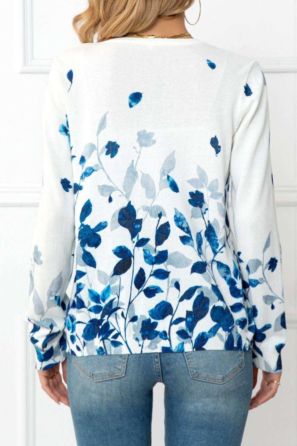 Floral Button Front Round Neck Cardigan - Trendsi - Flyclothing LLC