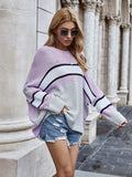 Striped Horizontal Ribbing Long Sleeve Tunic Sweater - Trendsi - Flyclothing LLC