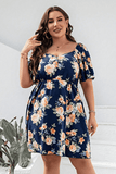 Plus Size Floral Print V-Neck Flutter Sleeve Mini Dress - Trendsi - Flyclothing LLC