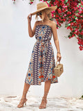 Printed Strapless Tie Belt Dress - Trendsi - Flyclothing LLC