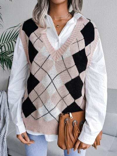 Plaid V-Neck Sweater Vest - Trendsi - Flyclothing LLC