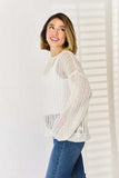 HYFVE Openwork Ribbed Trim Long Sleeve Knit Top - Trendsi - Flyclothing LLC