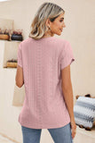 Eyelet Petal Sleeve V-Neck Knit Top - Trendsi - Flyclothing LLC