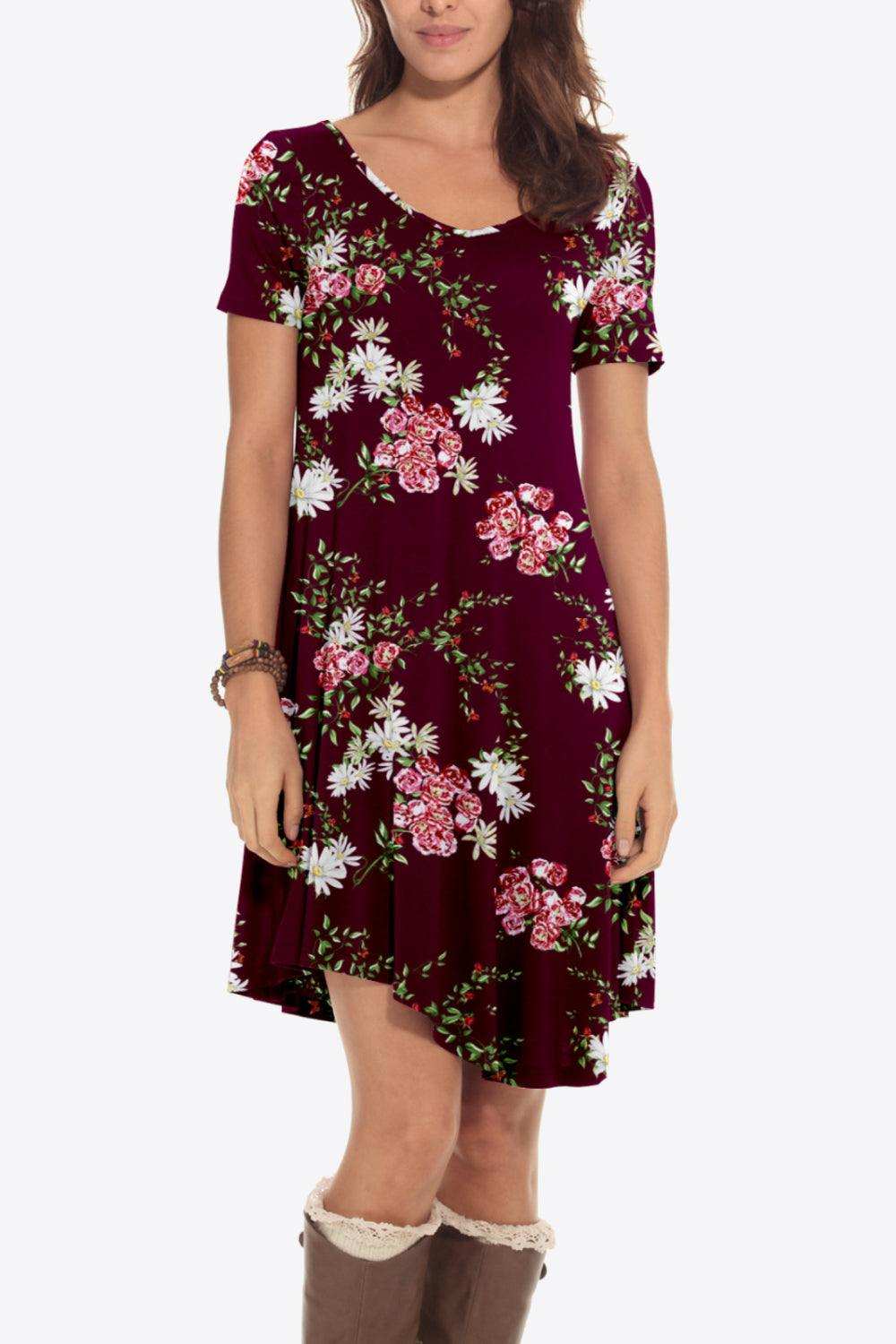 Floral Round Neck Short Sleeve Dress - Trendsi - Flyclothing LLC