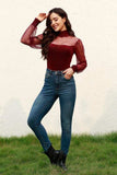 Mesh Long Sleeve Velvet Bodysuit - Trendsi - Flyclothing LLC