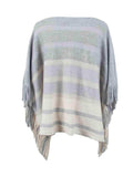 Striped Boat Neck Poncho with Fringes - Trendsi - Flyclothing LLC