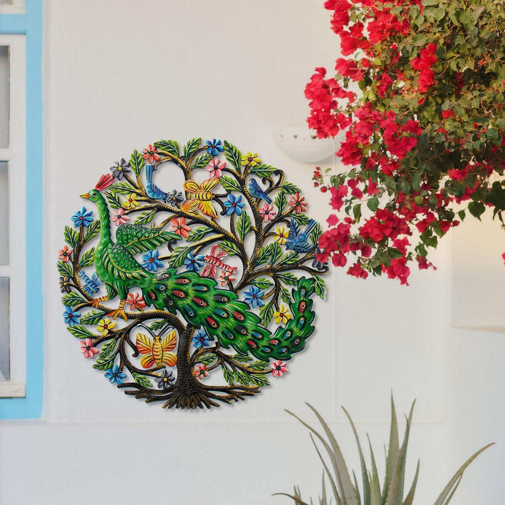 Peacock in Tree Haitian Metal Drum Wall Art - Haitian Artisans - Flyclothing LLC