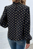 Geometric Print Frill Neck Lantern Sleeve Blouse - Trendsi - Flyclothing LLC