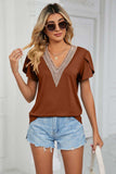 Contrast Trim Petal Sleeve V-Neck Top - Trendsi - Flyclothing LLC