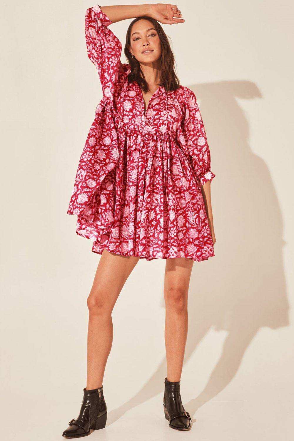 Floral Tie Neck Lantern Sleeve Dress - Trendsi - Flyclothing LLC