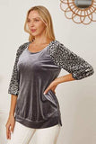 Leopard Round Neck Half Sleeve Blouse - Trendsi - Flyclothing LLC