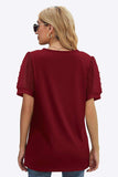 Swiss Dot Puff Sleeve V-Neck Tee - Trendsi - Flyclothing LLC