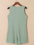Waffle-Knit Half Button Sleeveless Romper with Pockets - Trendsi - Flyclothing LLC