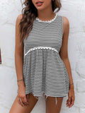 Striped Lace Trim Round Neck Tank - Trendsi - Flyclothing LLC