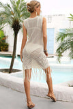 Fringe Trim Sleeveless Openwork Cover-Up Dress - Trendsi - Flyclothing LLC
