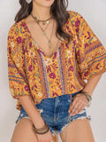 Printed Tie Neck Blouse - Trendsi - Flyclothing LLC