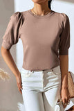 Round Neck Puff Sleeve Knit Top - Trendsi - Flyclothing LLC