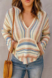 Striped Hooded Sweater with Kangaroo Pocket - Trendsi - Flyclothing LLC