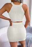 Heart Contrast Ribbed Sleeveless Knit Top and Skirt Set - Trendsi - Flyclothing LLC