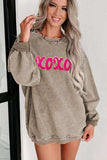 XOXO Sequin Round Neck Dropped Shoulder Sweatshirt - Trendsi - Flyclothing LLC