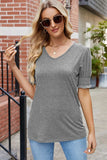 V-Neck Smocked Short Sleeve T-Shirt - Trendsi - Flyclothing LLC